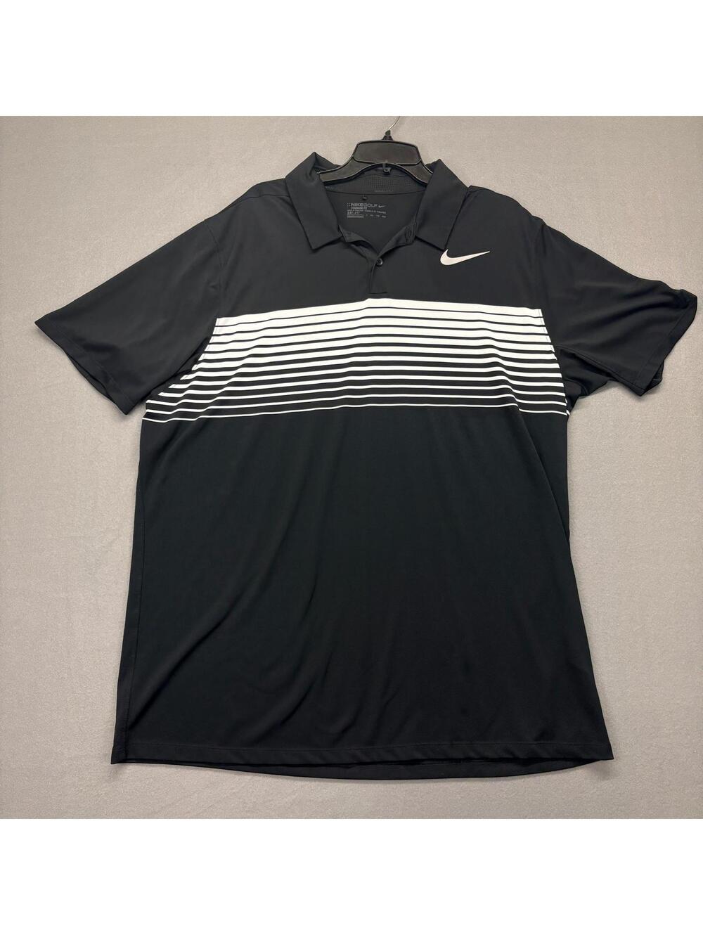 Nike Golf Dri-FIT Black and White Striped Polo Shirt XXL